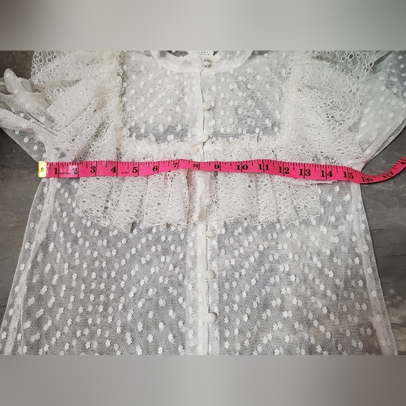Sandra Mansour X H&M Flounced Tulle Blouse Elegant Sheer Lace. White, Cream. XS. - Picture 8 of 11